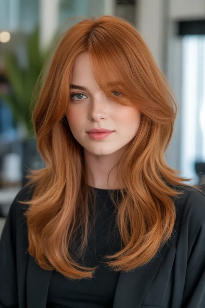 Copper Red Hair with Curtain Bangs