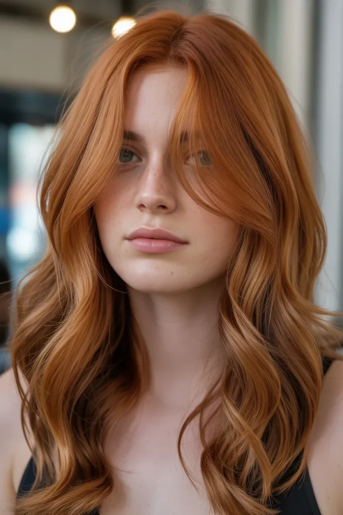 Copper Red Hair with Face-Framing Highlights