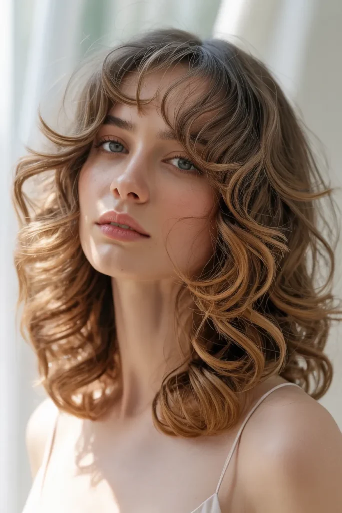 Curled Long Bob with Wispy Bangs