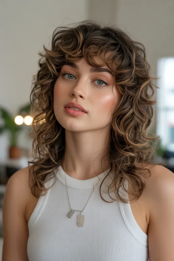 Curly Long Layers with Curtain Bangs