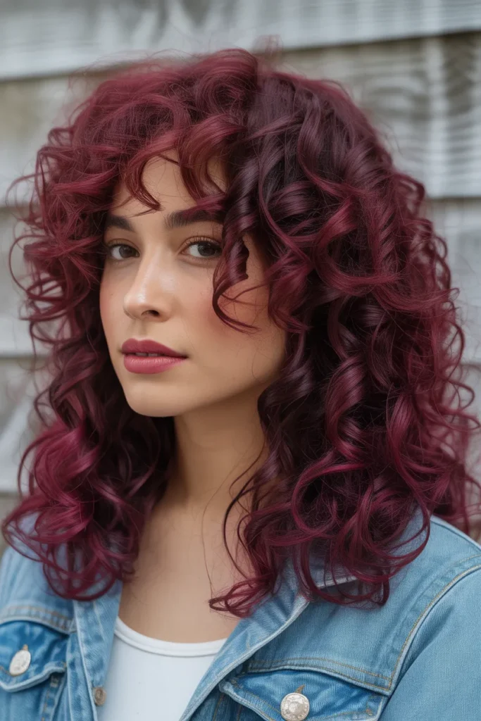 Deep Burgundy Curly Hair