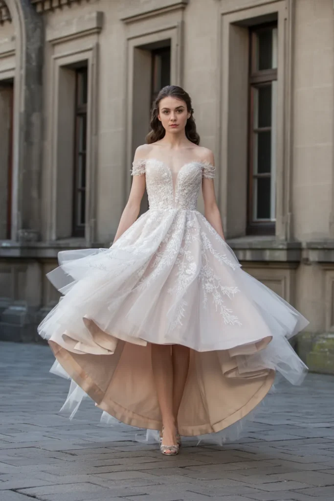 Dramatic High-Low Whimsical Wedding Dress