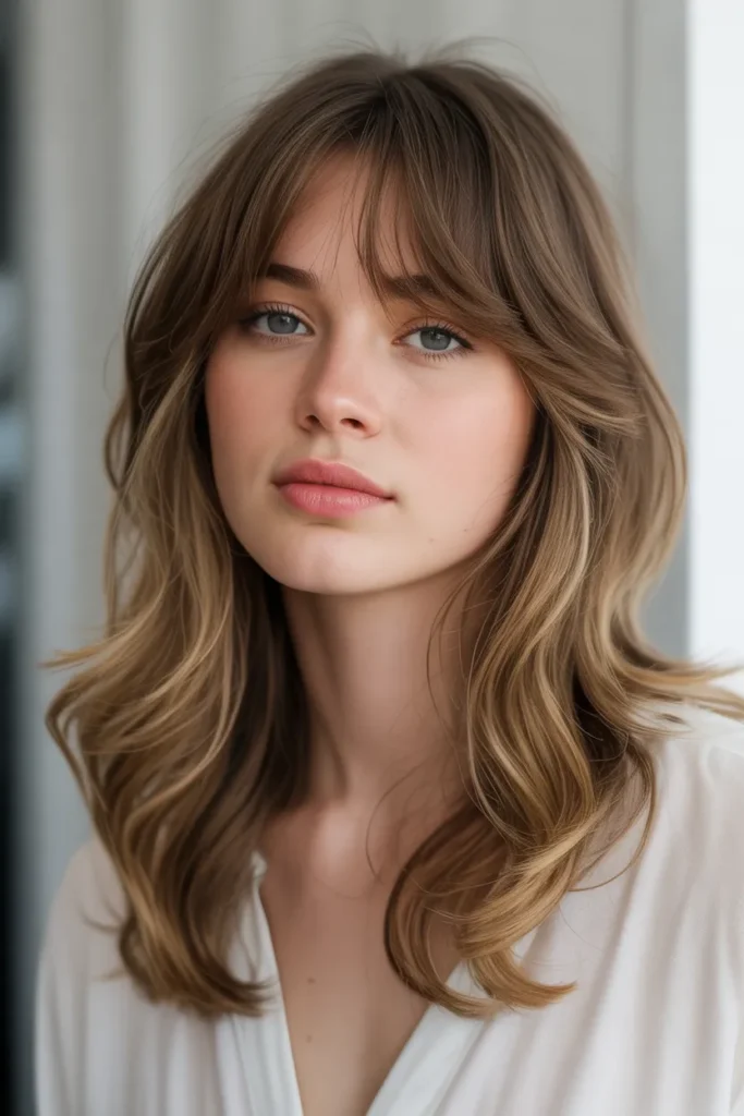 Effortless Natural Waves with Subtle Curtain Bangs