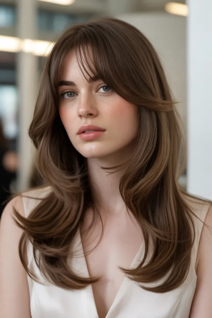 Elegant Butterfly Cut with Soft Wispy Bangs