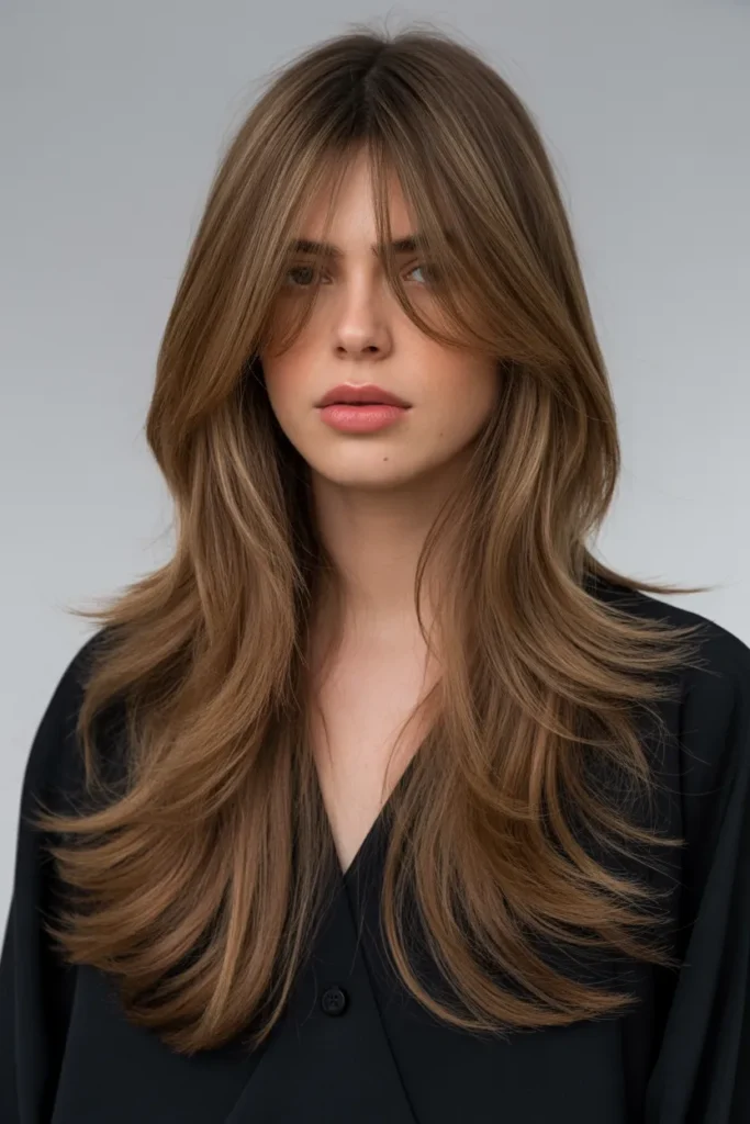 Extra Long Layers with Curtain Bangs