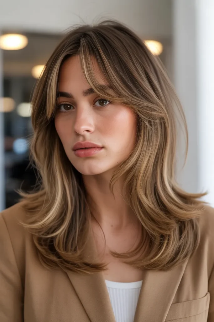 Face-Framing Long Layers with Curtain Bangs