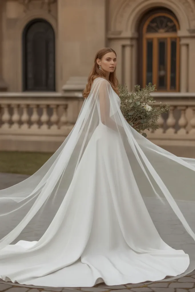 Flowing Cape Wedding Dress