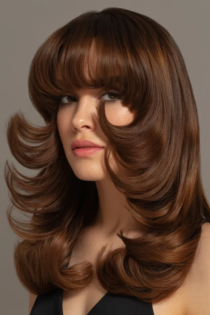 Glam Butterfly Cut with Statement Bangs