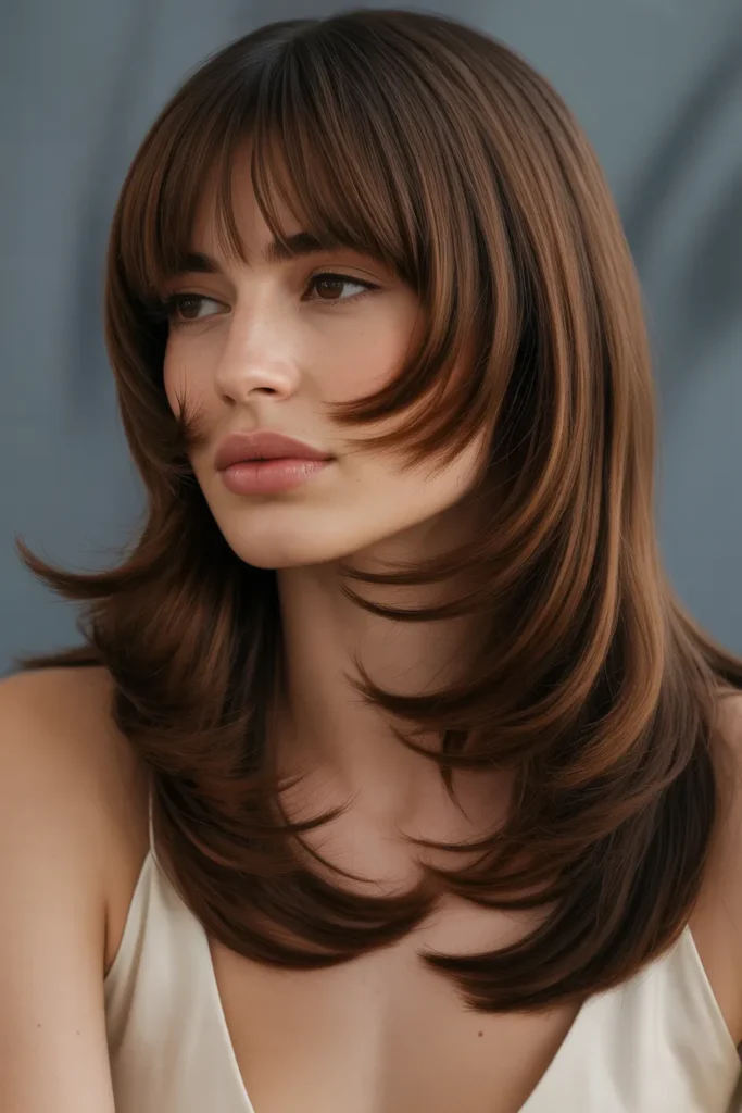 Glamorous Butterfly Cut with Curved Bangs