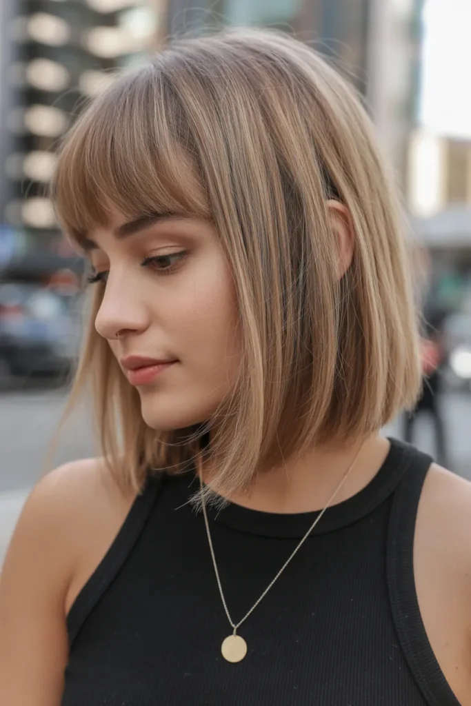 Inverted Long Bob with Curtain Bangs
