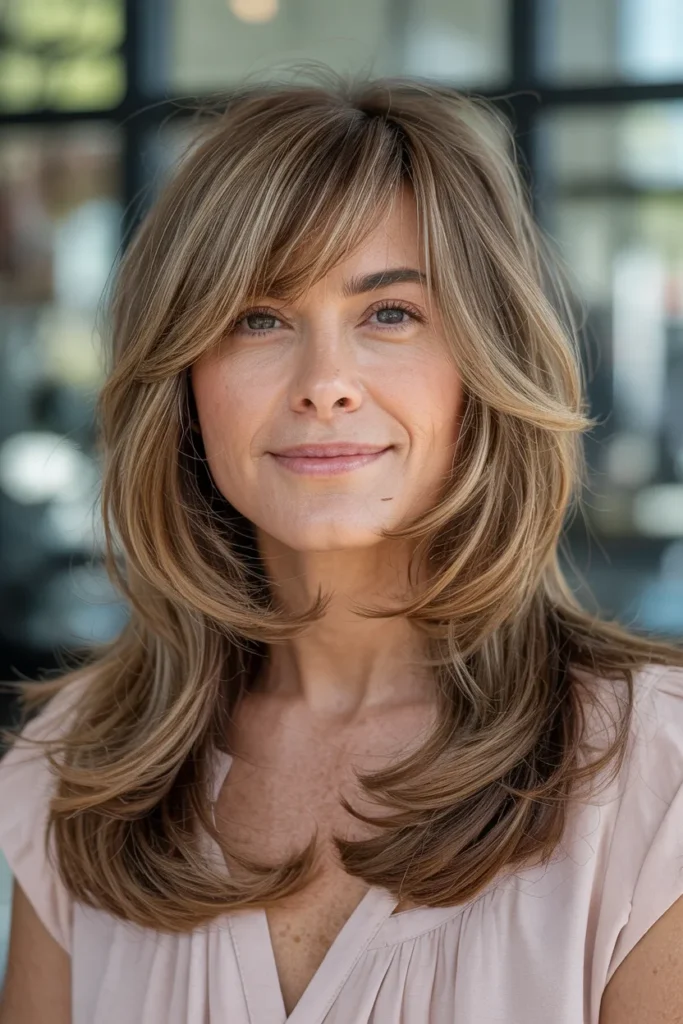 Layered Hair with Long Wispy Bangs