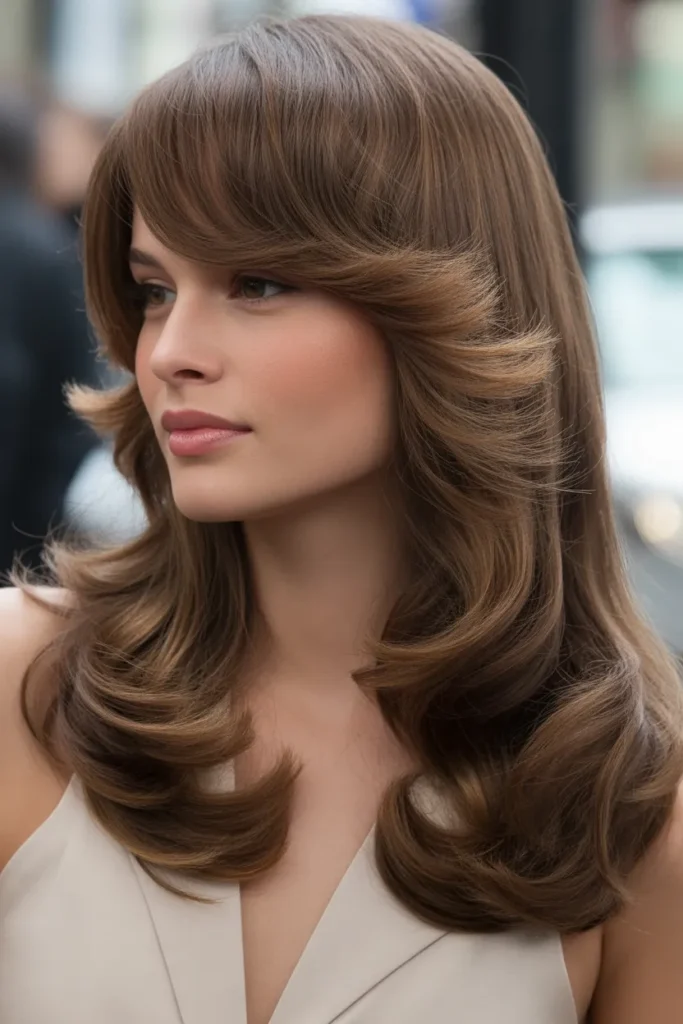 Layered Hollywood Waves with Side Bangs