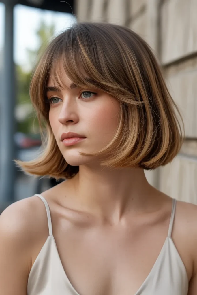 Layered Long Bob with Soft Wispy Fringe