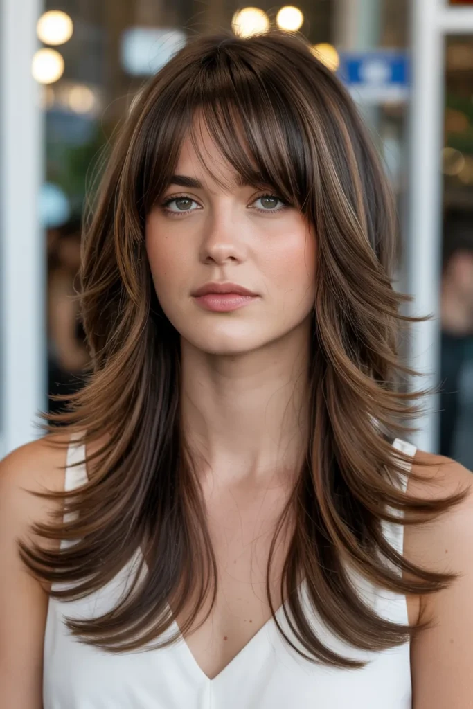 Layered Long Hair with Blended Bangs