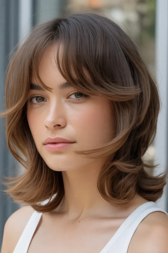 Layered Medium Cut with Curtain Wispy Bangs