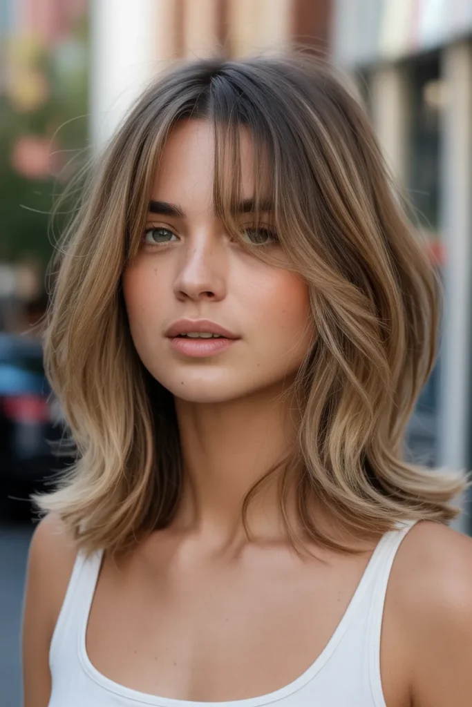 Layered Medium Hair with Wispy Curtain Bangs