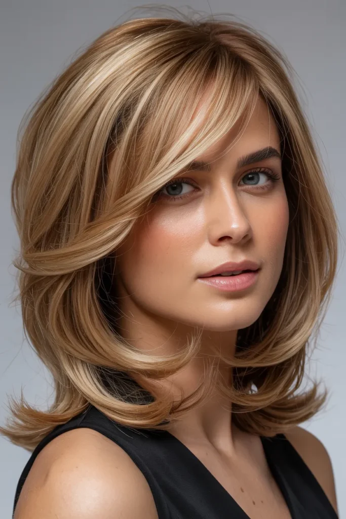 Layered Shoulder-Length Cut with Side Swept Bangs