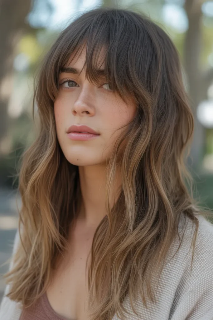 Long Boho Layers with Relaxed Bangs