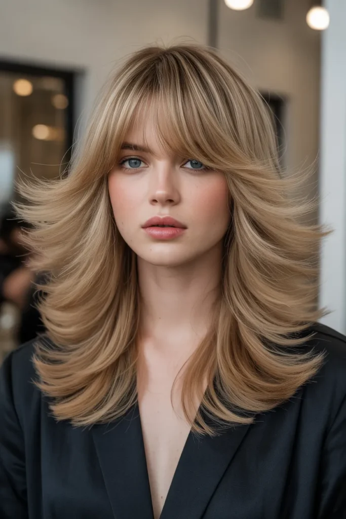 Long Butterfly Cut with Face-Framing Bangs