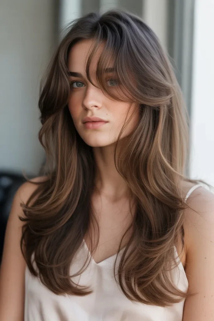 Long Butterfly Haircut with Wispy Bangs