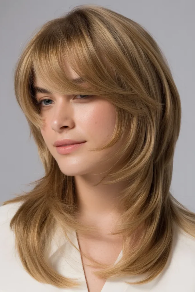 Long Feathered Layers with Side Bangs
