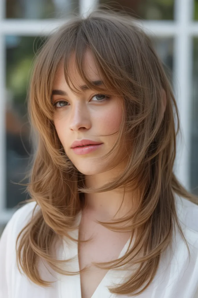 Long Feathered Layers with Wispy Bangs