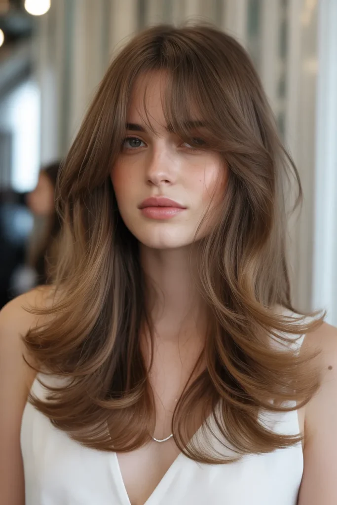 Long Flowing Butterfly Cut with Wispy Bangs