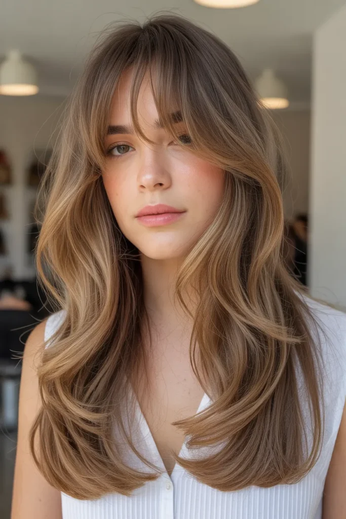 Long Layered Hair with Airy Curtain Bangs