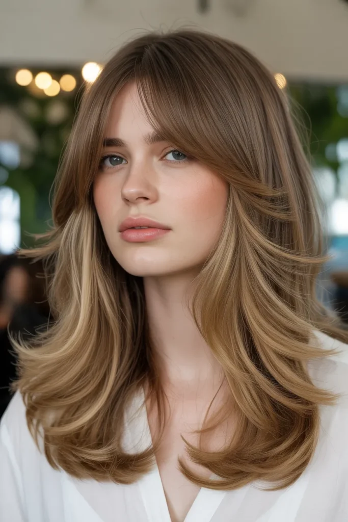 Long Layered Hair with Curtain Bangs