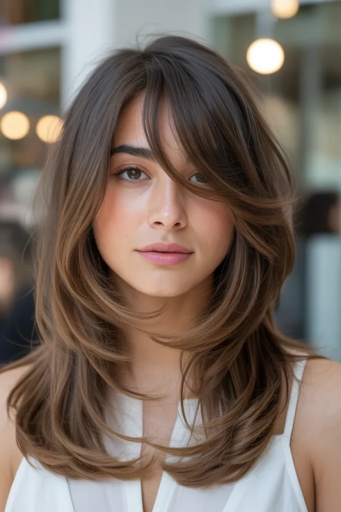 Long Layered Hair with Side Bangs