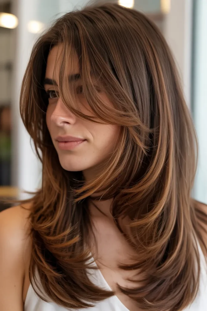 Long Layered Hair with Textured Side Bangs