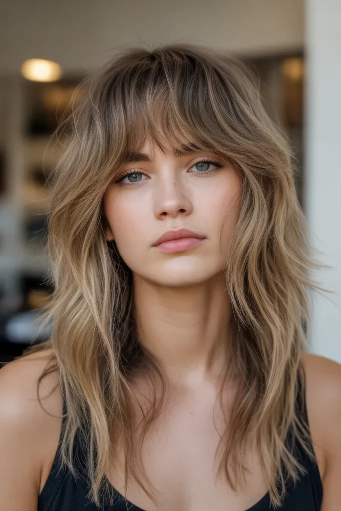 Long Layered Hair with Tousled Bangs