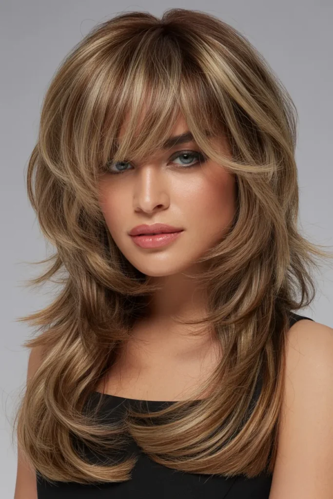 Long Layered Hair with Voluminous Bangs