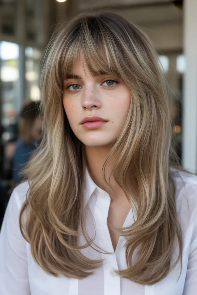 Long Layered Hair with Wispy Bangs