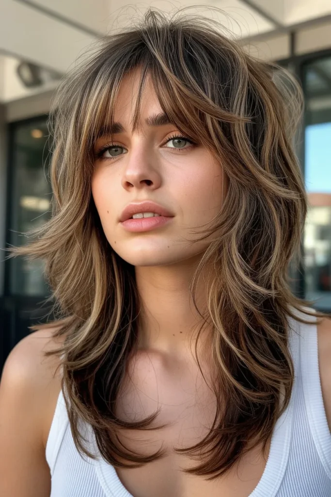 Long Layered Shag Haircut with Bangs