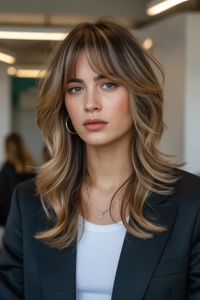 Long Layers with Curtain Bangs and Volume Lift