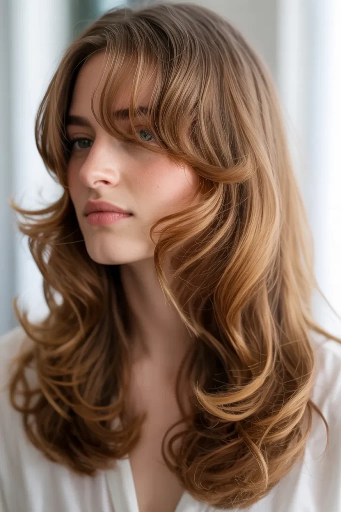 Long Layers with Soft Curled Side Bangs