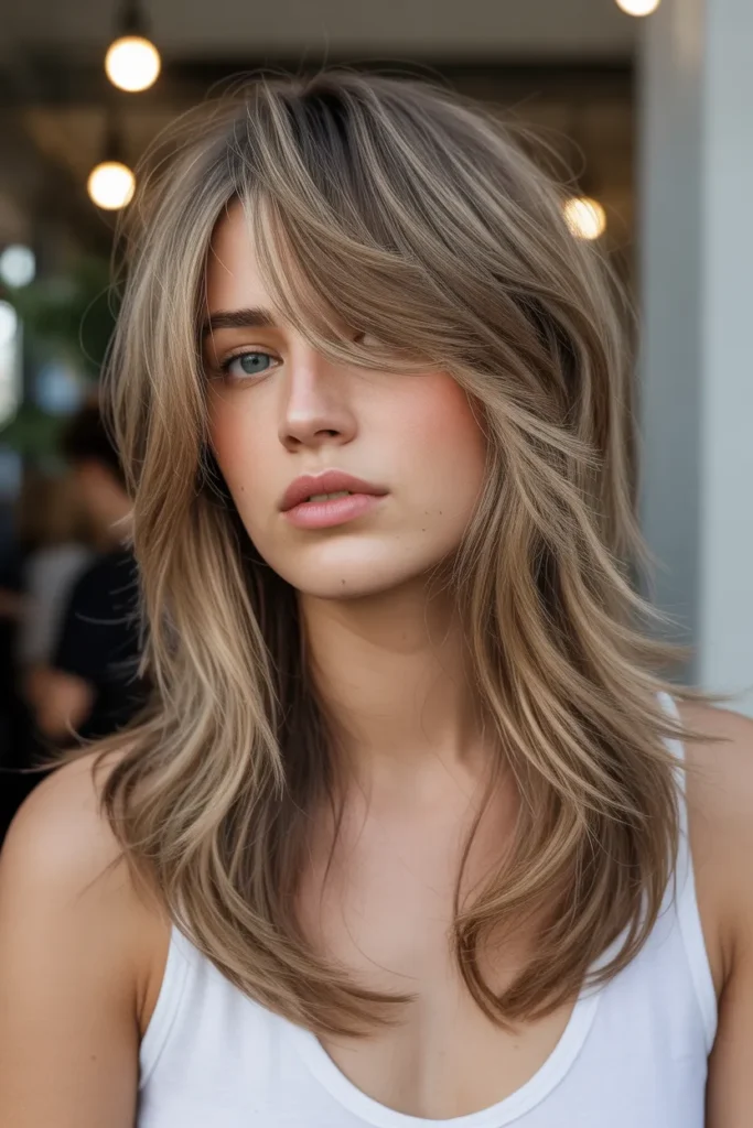 Long Razor-Cut Layers with Side Bangs