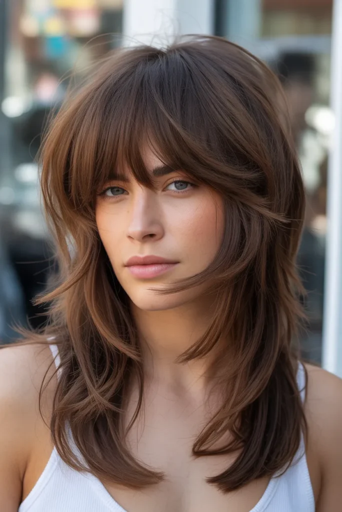 Long Shag Haircut with Textured Bangs