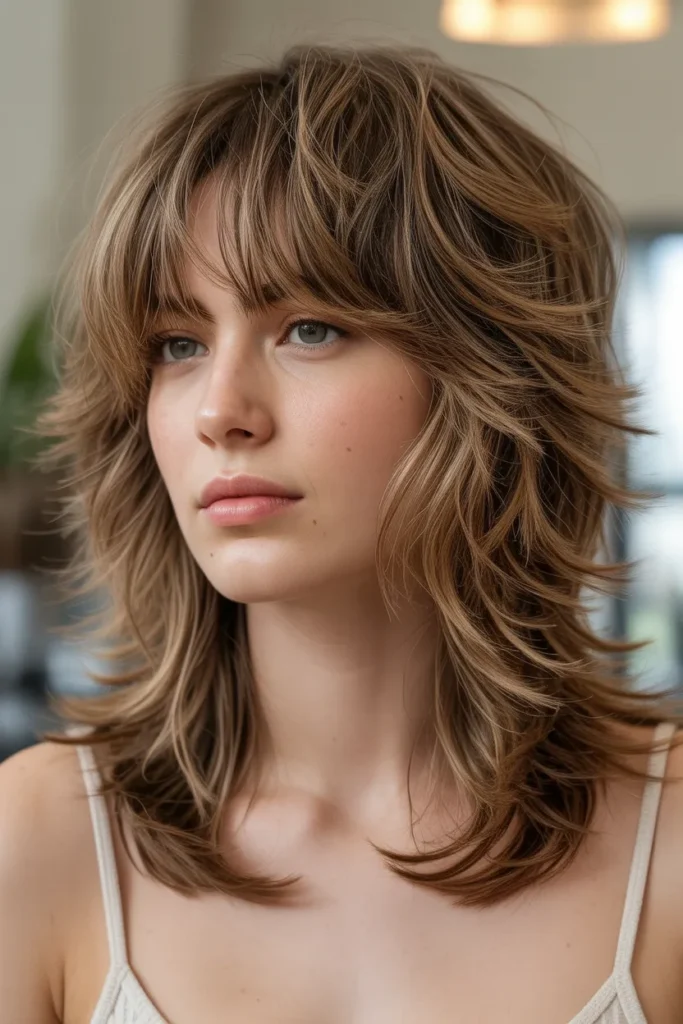 Long Shag Haircut with Wispy Bangs