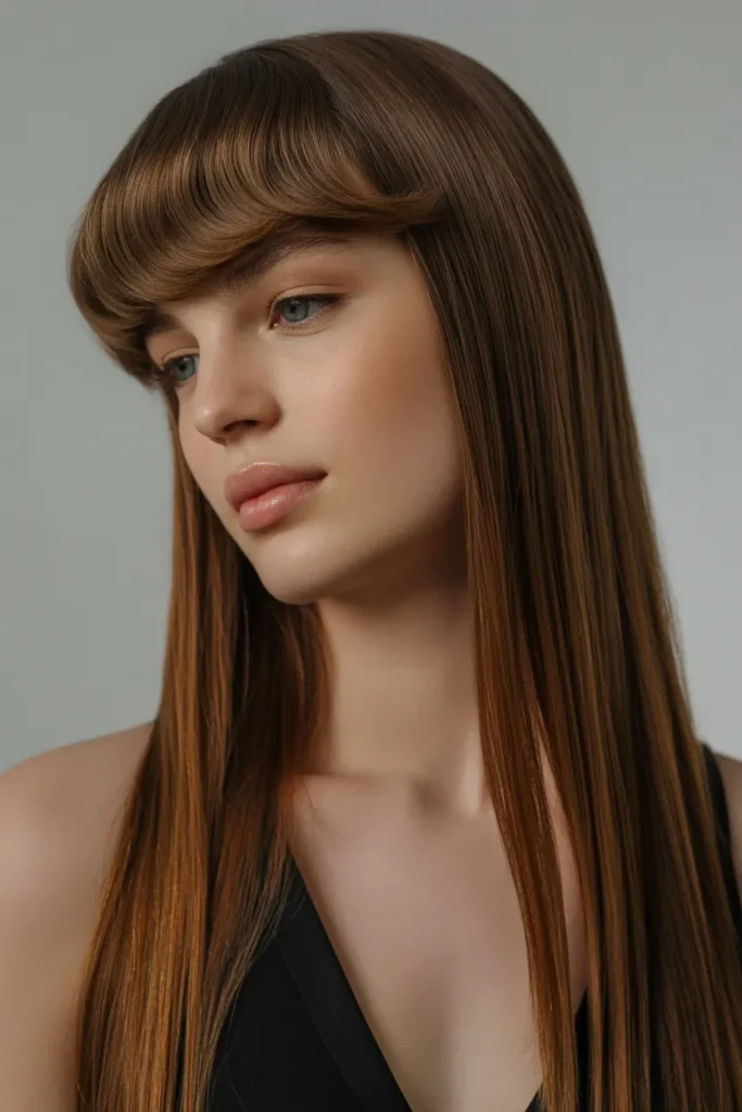 Long Straight Hair with Arched Bangs