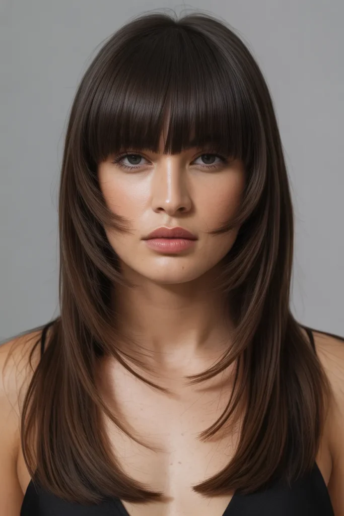 Long Straight Layers with Blunt Bangs