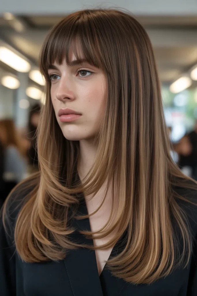 Long Straight Layers with Tapered Bangs