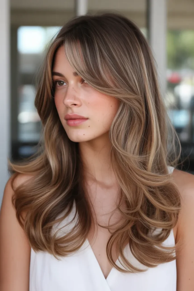 Loose Natural Waves with Soft Side Bangs