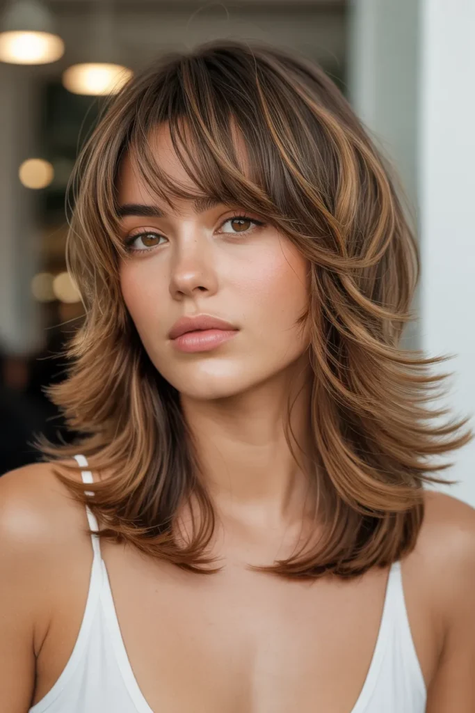 Modern Butterfly Cut with Light Feathered Bangs