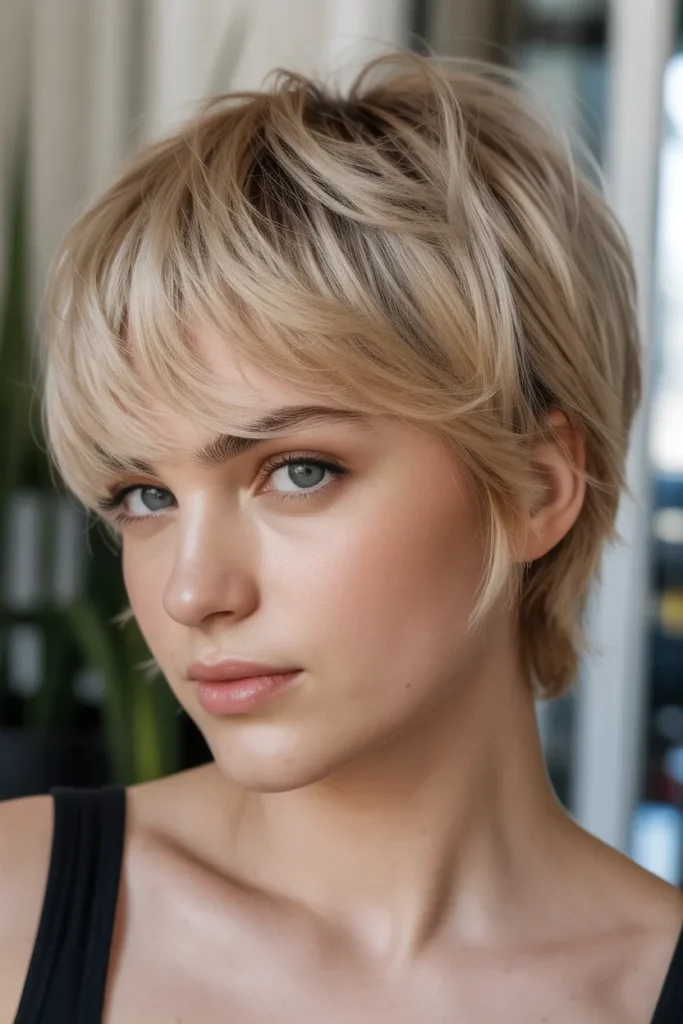 Pixie with Wispy Bangs for Round Faces