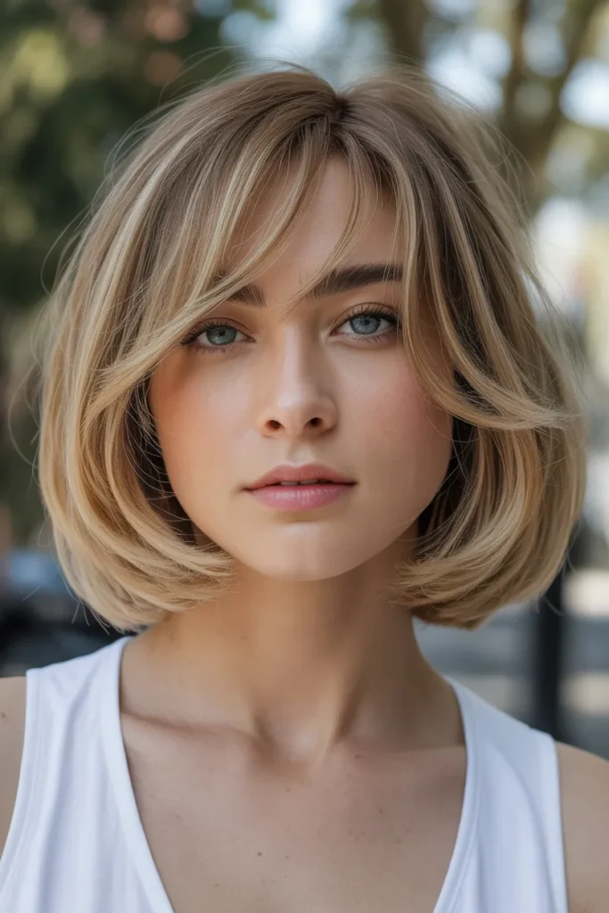 Shoulder-Length Bob with Feathered Bangs