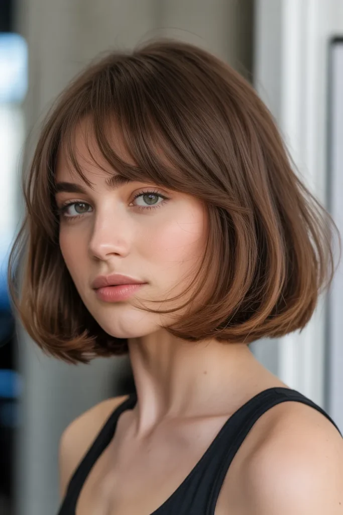 Shoulder-Length Bob with Wispy Bangs