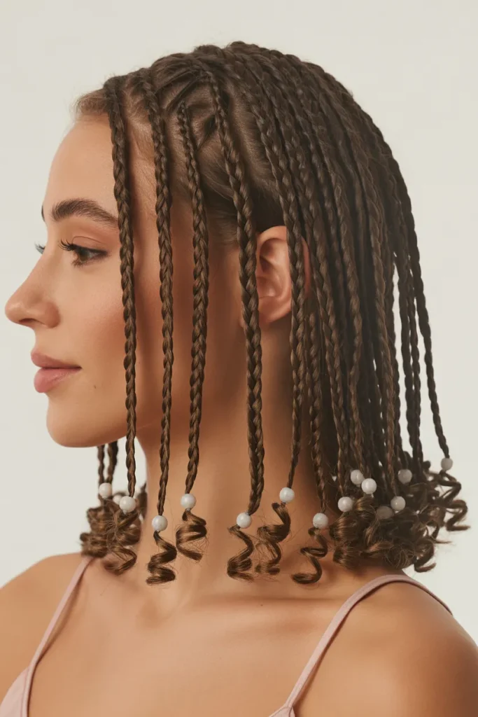 Shoulder-Length Boho Knotless Braids with Beads