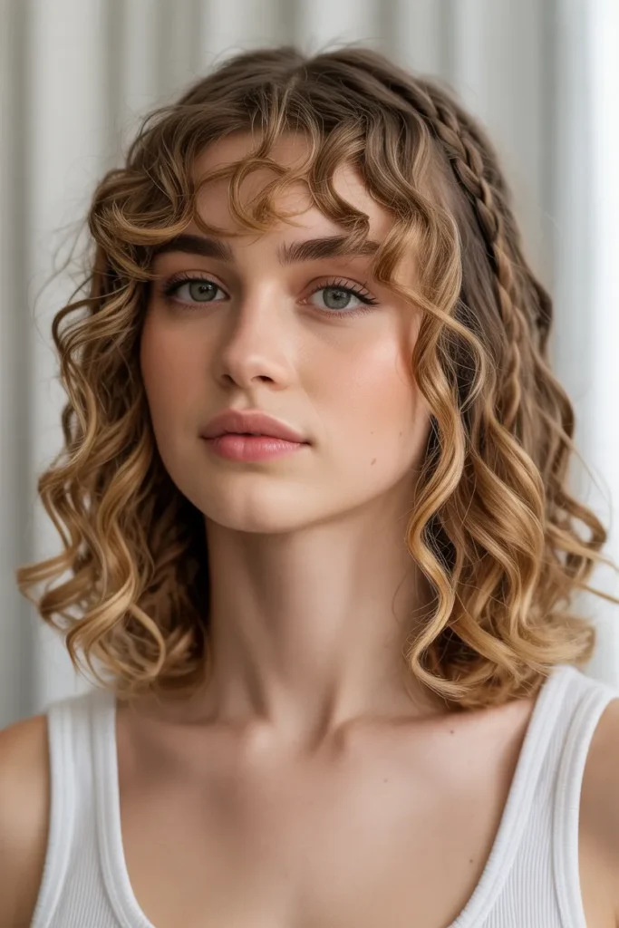 Shoulder-Length Boho Knotless Braids with Curly Bangs